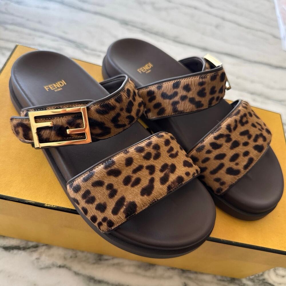 Fendi Feel leopard-print buckle sandals SZ 36